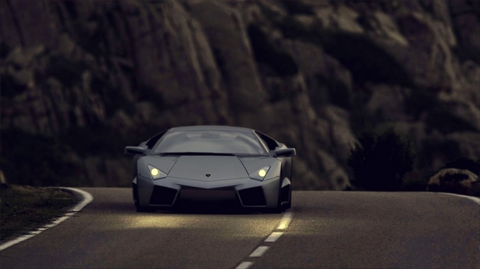 Lamborghini Reventon driving on a mountain road