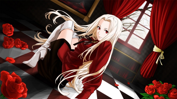 rose red eyes Fate Series Irisviel von Einzbern long hair blonde flowers FateZero anime girls