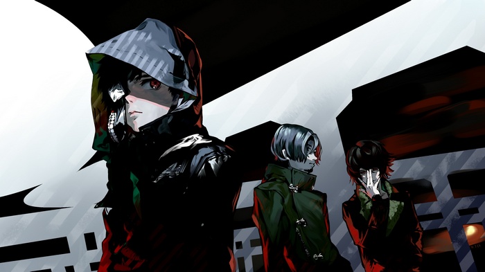 Kaneki Ken, Yomo Renji, and Nishio Nishiki from Tokyo Ghoul