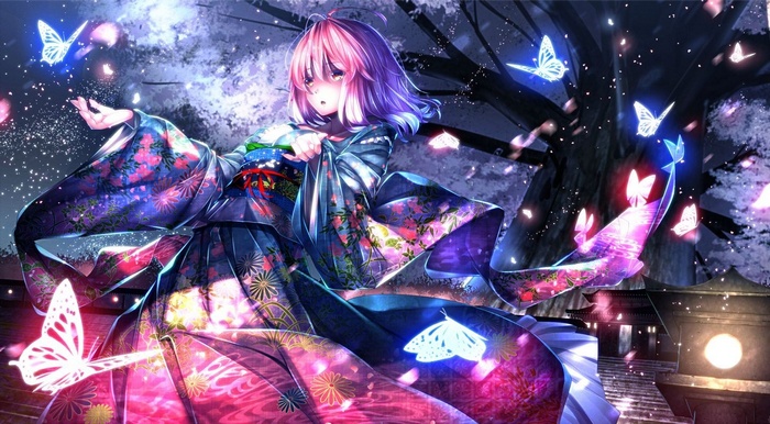 Saigyouji Yuyuko in a Yukata with Butterflies