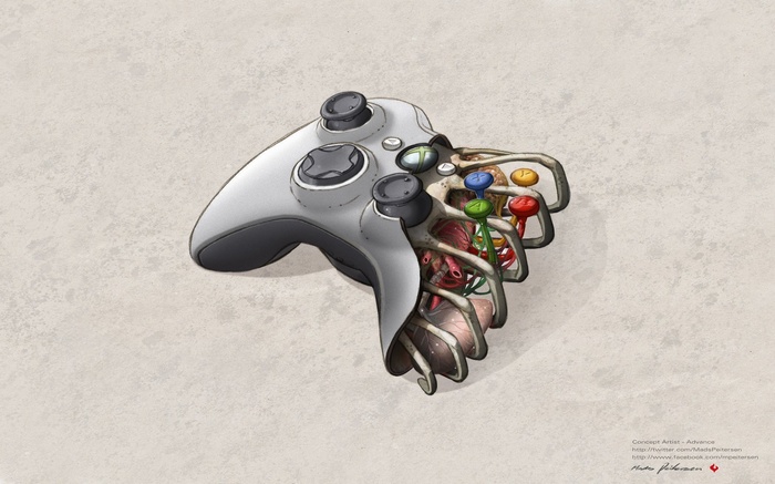 Xbox 360 controller with internal organs and bones