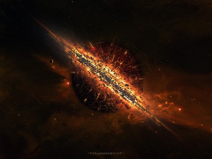 Space art depicting a planet's destruction