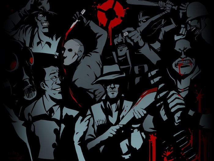 Team Fortress 2 characters with blood splatters
