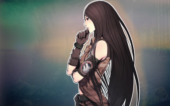 Anime girl with long hair in military uniform