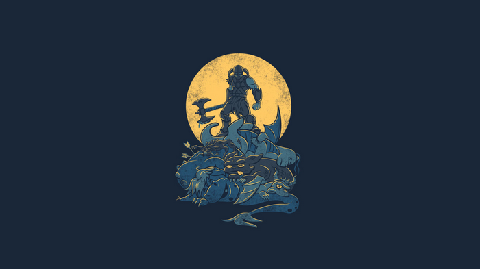 Dragon Slayer Warrior Standing on Defeated Monsters