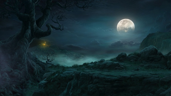 Diablo III landscape with a full moon
