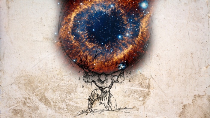 Atlas holding a nebula in the shape of an eye