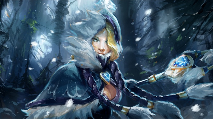 Crystal Maiden from Dota 2 in a snowy forest
