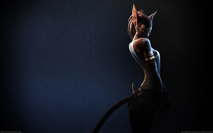 Fantasy cat-eared woman with green eyes