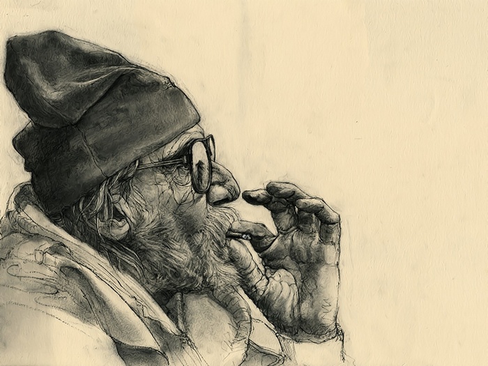 Sketch of an old man smoking