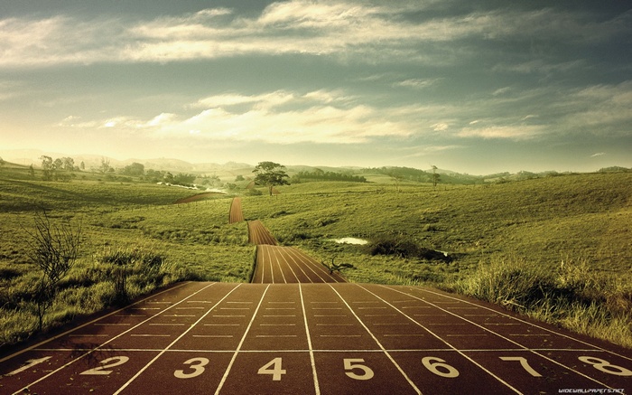 Running track through a green landscape