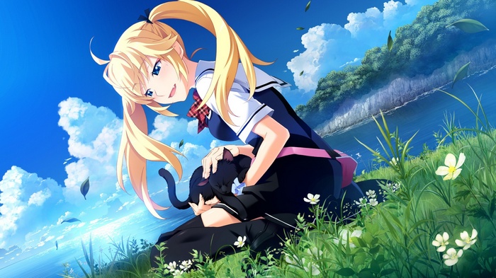 Matsushima Michiru with a cat in Grisaia no Kajitsu