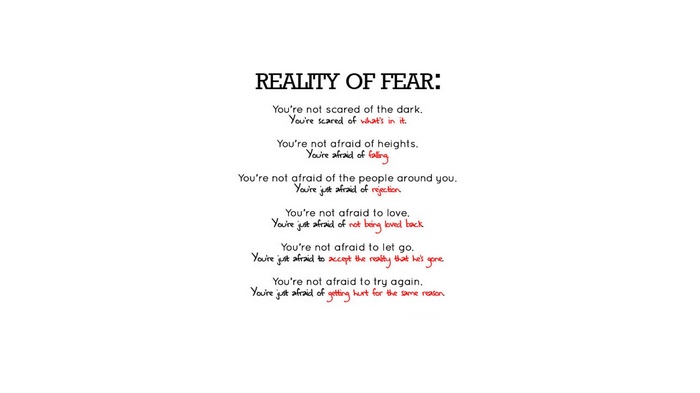 Reality of Fear text on white background