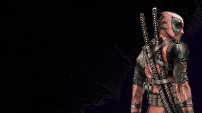 Deadpool artwork with swords and grenades