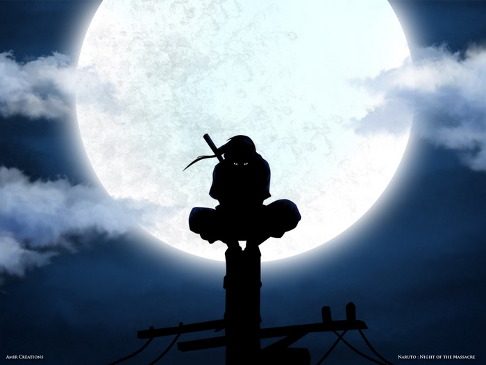 Uchiha Itachi Moon Silhouette ANBU Power Lines Anime Naruto Shippuuden