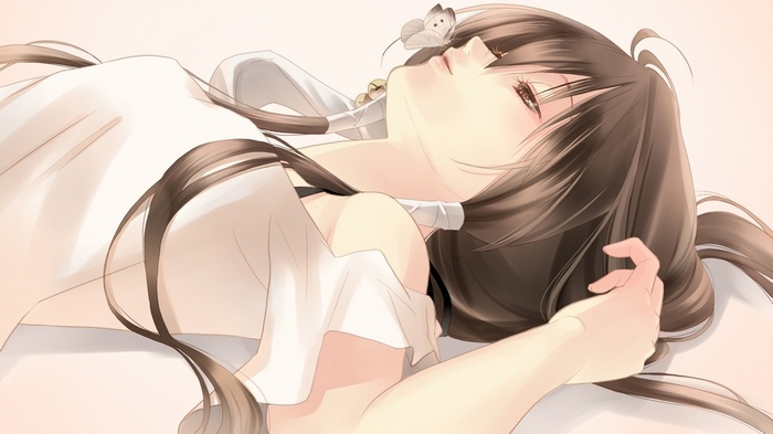 Anime girl with brown hair and butterfly