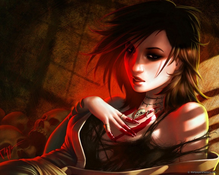Fantasy girl with skulls and bird skull necklace