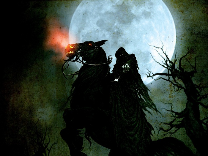The Nazgûl on horseback under the moon