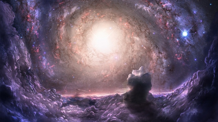 Spiral Galaxy with Nebulae and Clouds