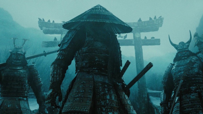 Samurai warriors in armor in a misty landscape