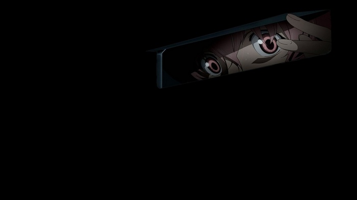 Gasai Yuno's intense stare in Mirai Nikki
