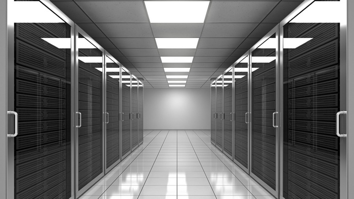 Server room with rows of computer racks