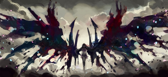 Akemi Homura with dark wings in Mahou Shoujo Madoka Magica