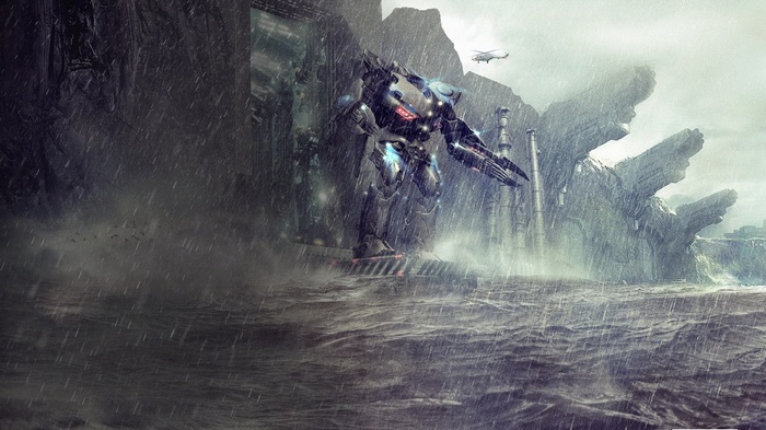 Pacific Rim robot in the rain