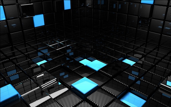 Abstract 3D Render of Black and Blue Cubes
