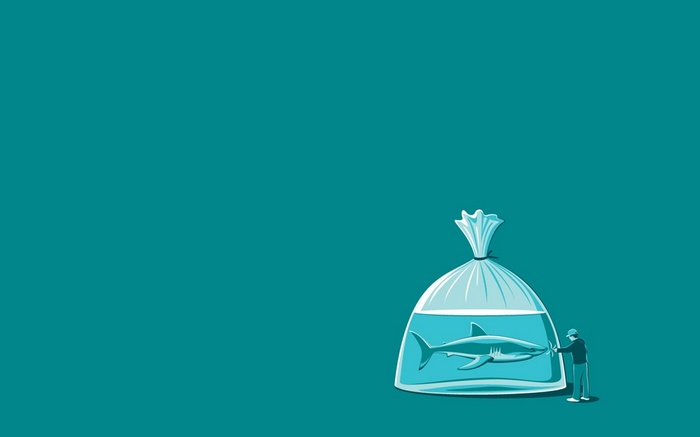 Shark in a bag with a person