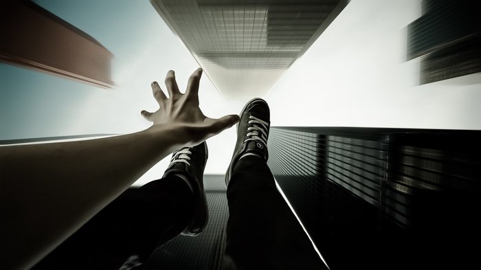 POV of a person falling from a skyscraper