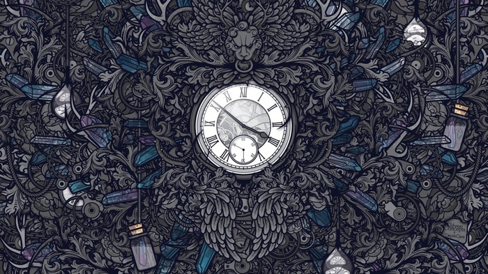 Gothic Artwork with Clocks and Crystals by Jared Nickerson