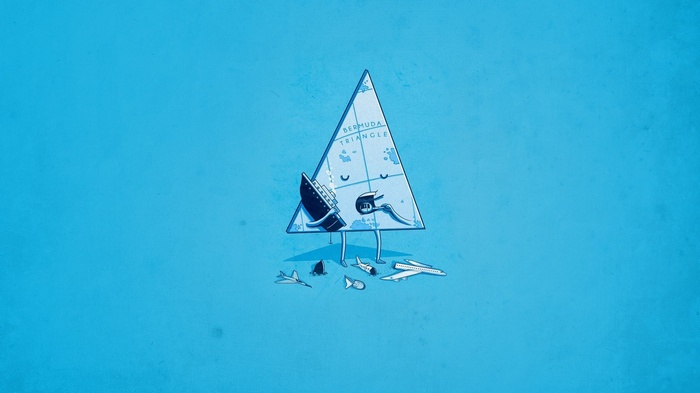 The Bermuda Triangle cartoon with ships and planes