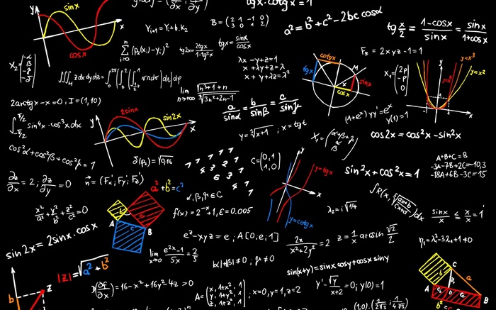Mathematics formulas and graphs on a black background