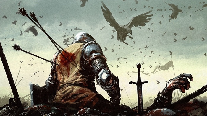 Soldier Knight Crow Warrior Artwork Painting Arrows Chaos Death Fantasy Art War Blood
