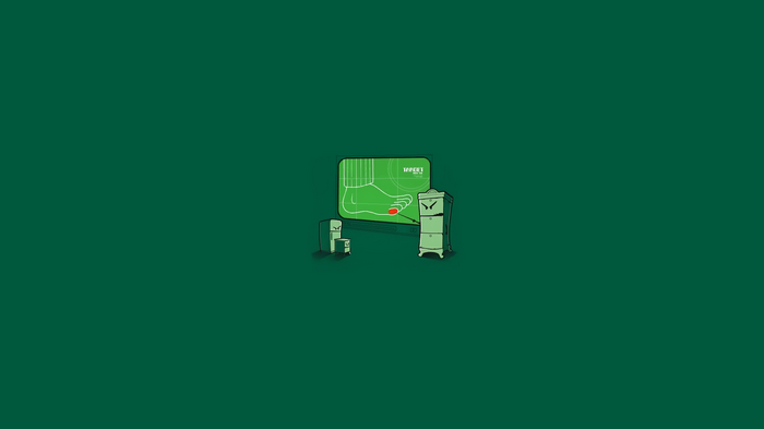 Minimalist illustration of a foot target with a projector and two cabinets