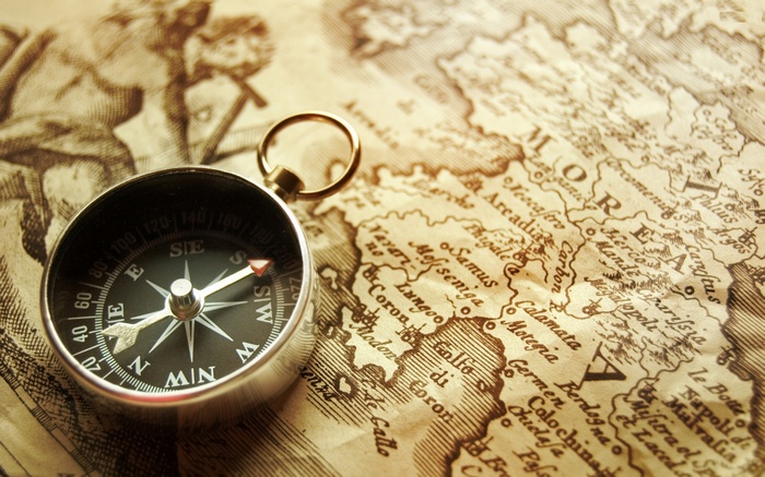 Compass on an old map