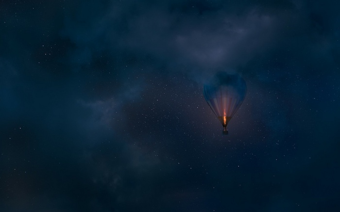 Hot air balloon in a starry night sky