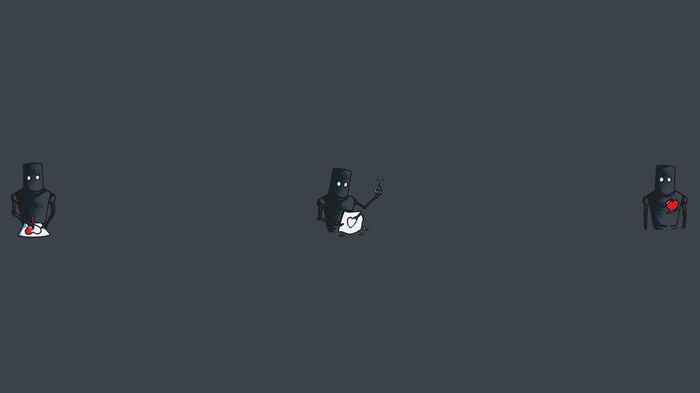 Minimalist robots with love and art themes