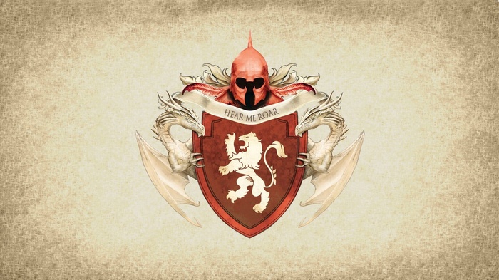 House Lannister Coat of Arms with Dragons and Helmet