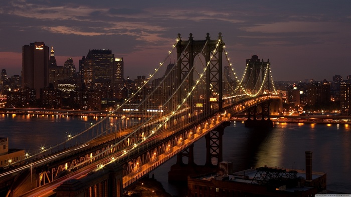 Manhattan Bridge at night in New York City