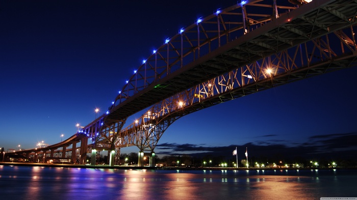 Night view of a bridge over water