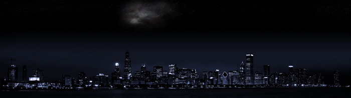 Chicago cityscape at night with moon