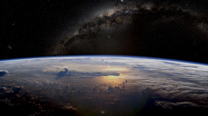 Earth and the Milky Way galaxy from space