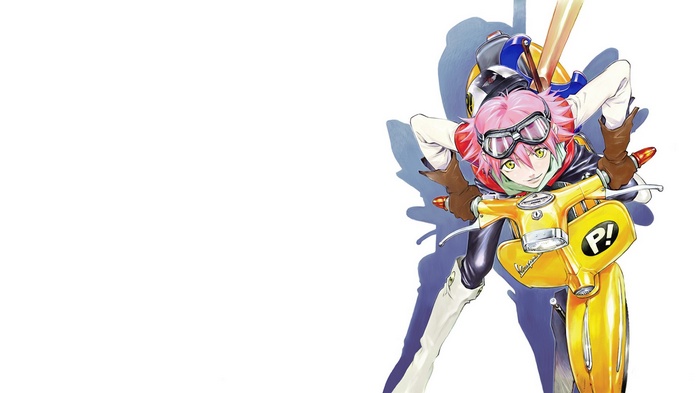 Haruhara Haruko on a yellow Vespa from FLCL