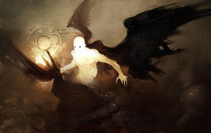 Fantasy art of a glowing winged figure