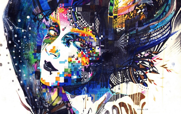 Colorful Minjae Lee Face Women Mosaic Artwork Digital Art Abstract Surreal Painting