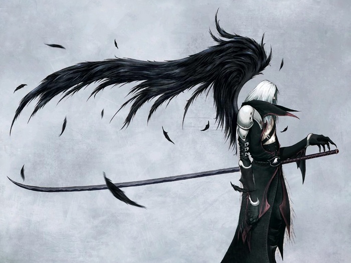 Sephiroth with black wings and a sword