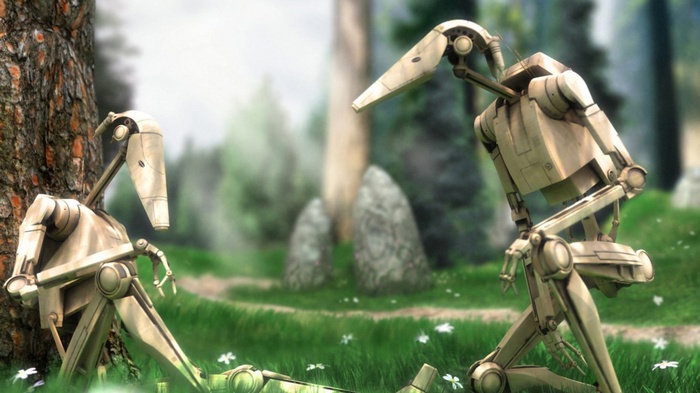 Two Battle Droids in a Forest