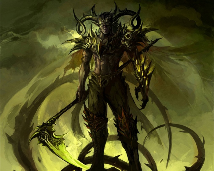 Demon warrior with scythe in fantasy art